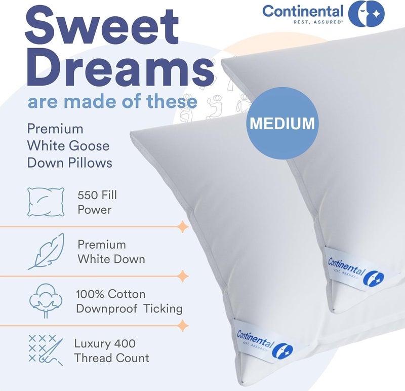 Continental Bedding Medium Queen Pack of 1 White Down Pillows 25 Ounce 550FP Hotel Down Pillows for Supporting Back Side and Stomach Sleepers - Image 5